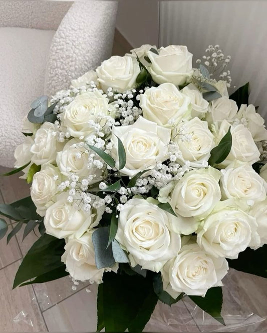 40 White long stem Rose Bouquet